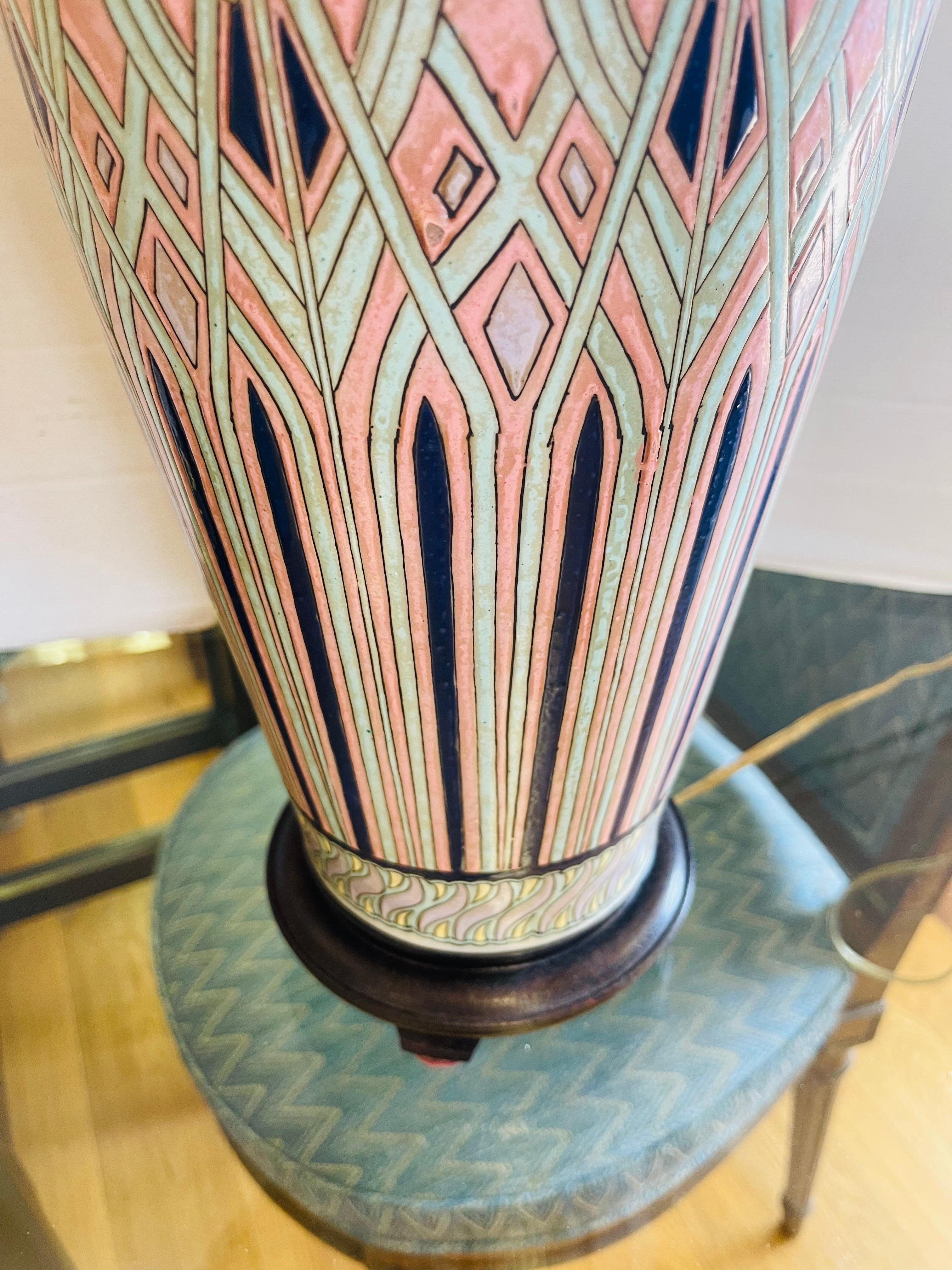 Céramique Substantielle paire de lampes de bureau assorties en céramique et porcelaine signées Maitland Smith en vente