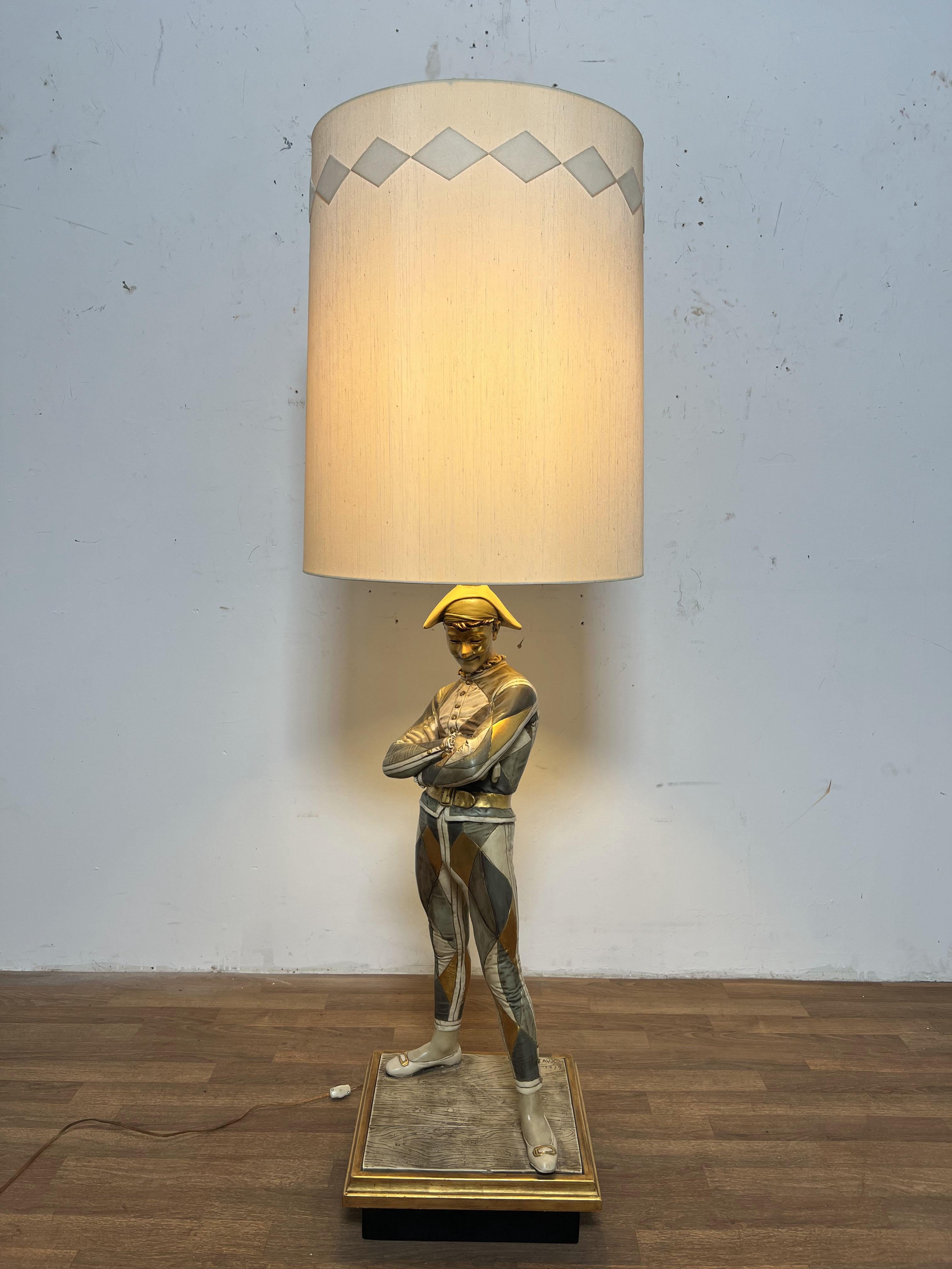 Signed Marbro Monumental Harlequin or Jester St. Marceaux Plaster Lamp C. 1960s 3