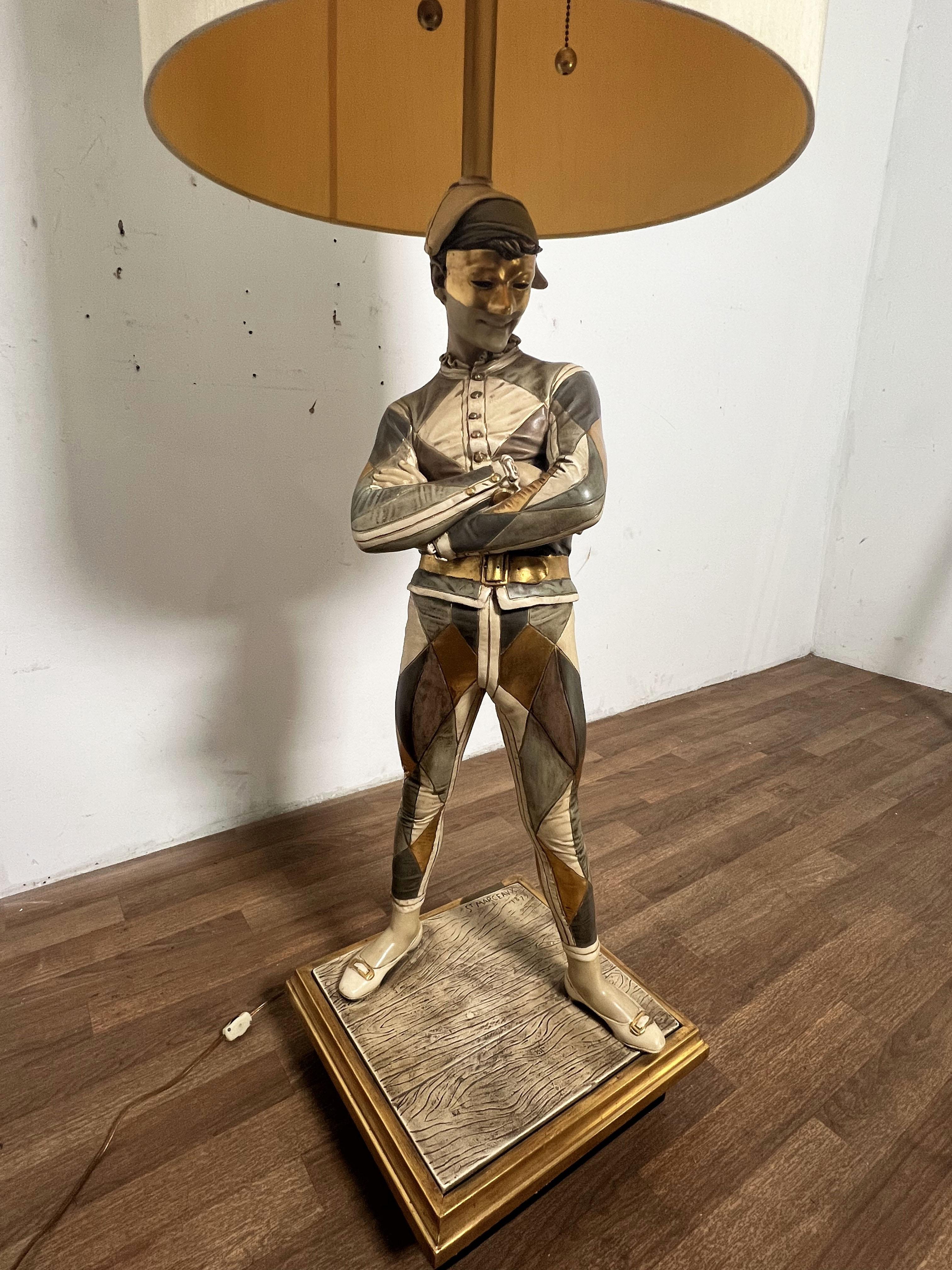 Mid-Century Modern Signed Marbro Monumental Harlequin or Jester St. Marceaux Plaster Lamp C. 1960s