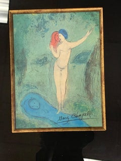 Signierte Marc Chagall "Chloe's Kiss" Lithographie in Giltwood Rahmen mit COA