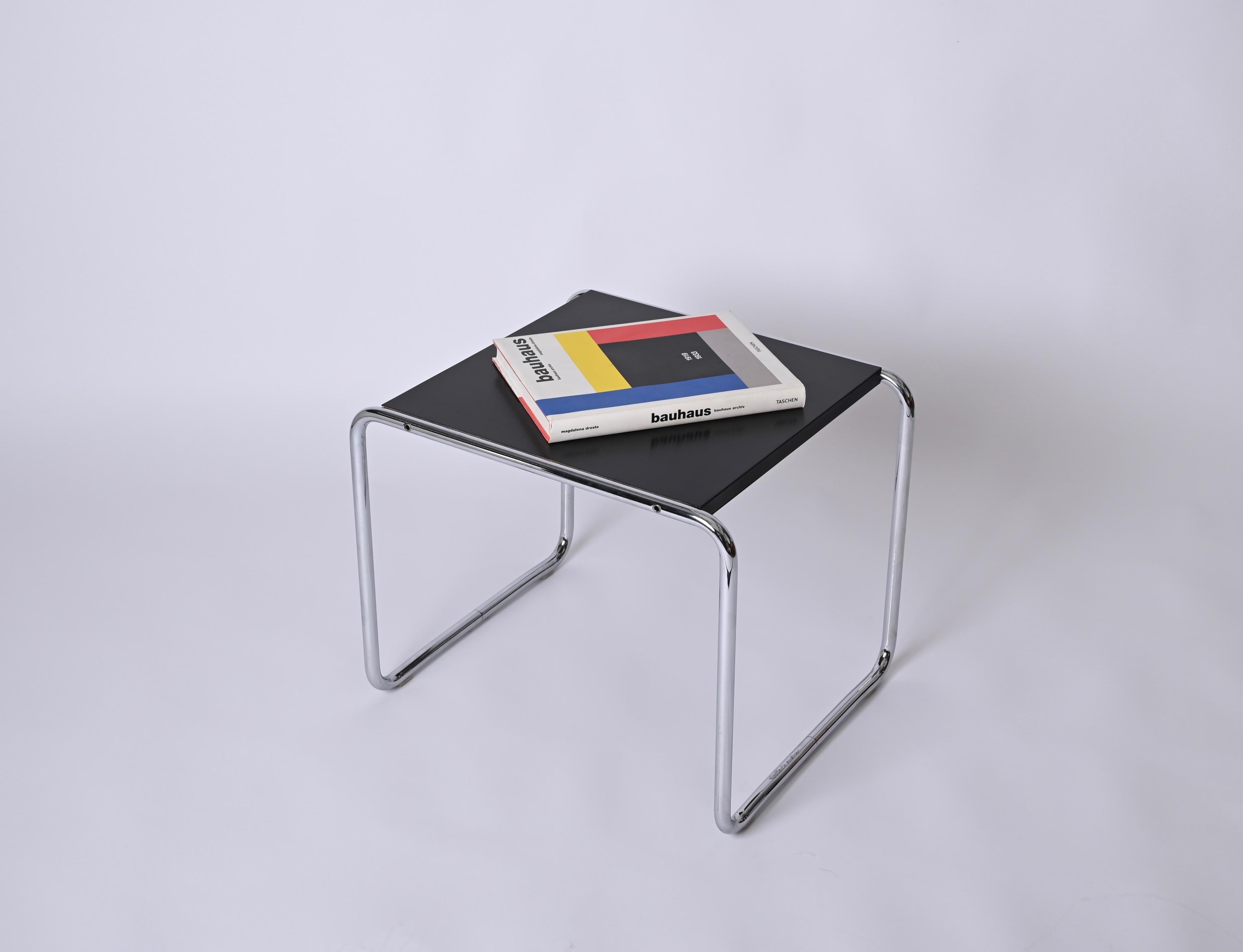Steel Signed Marcel Breuer for Knoll, Bauhaus Black 'Laccio'  Side Table, USA 1940s
