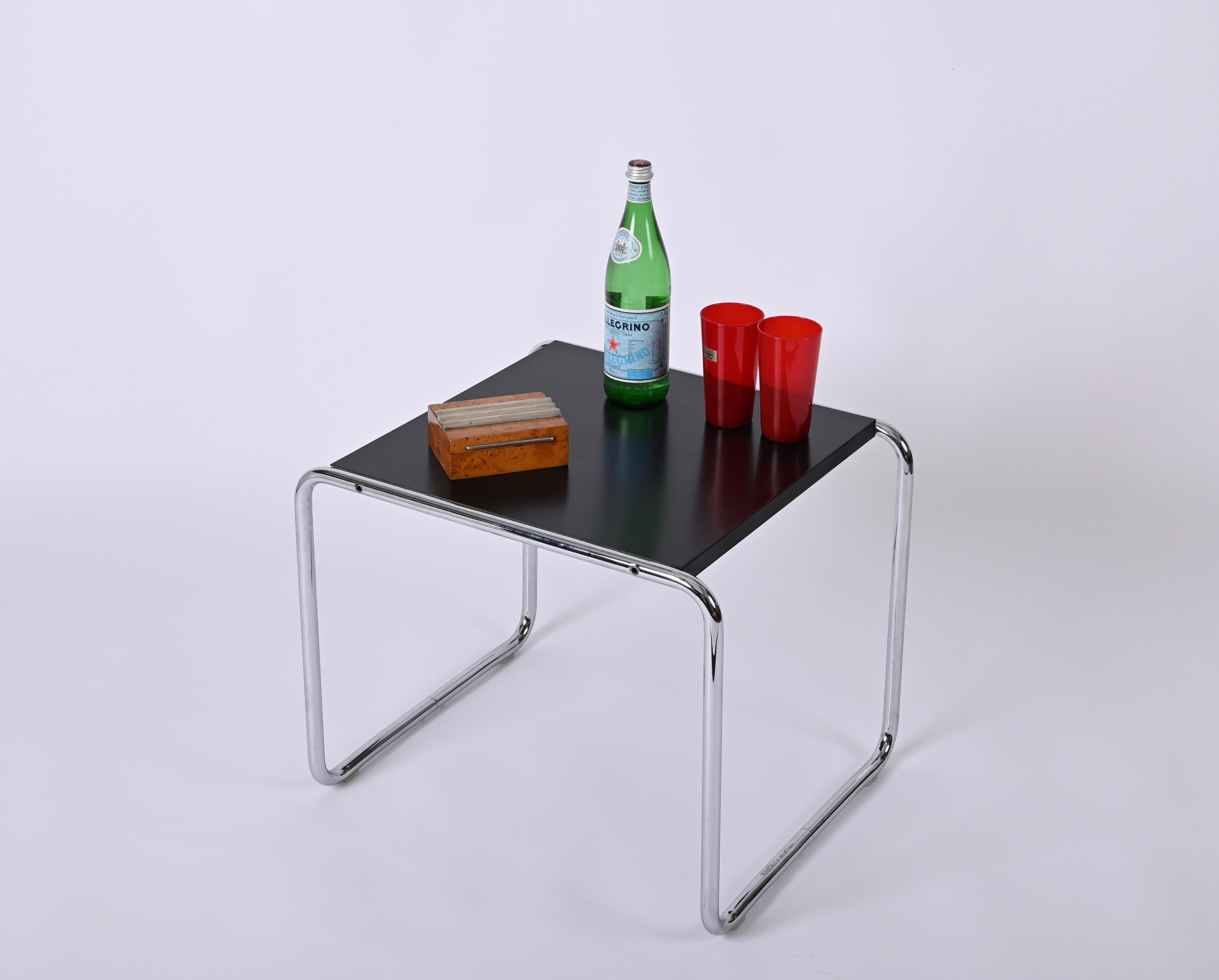 Signed Marcel Breuer for Knoll, Bauhaus Black 'Laccio'  Side Table, USA 1940s 2