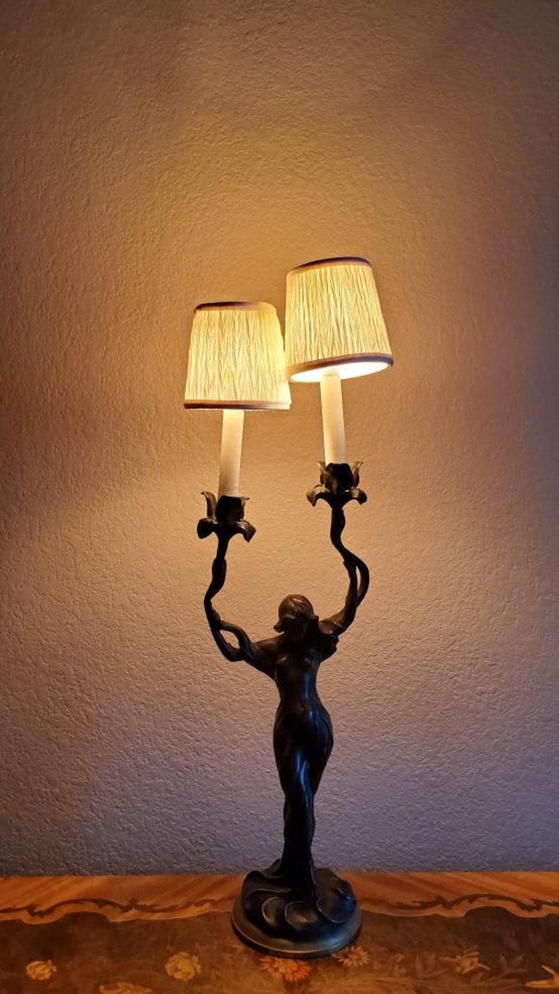 20th Century Signed Marcel Debut French Art Nouveau Bronze Sculptural Lamp For Sale