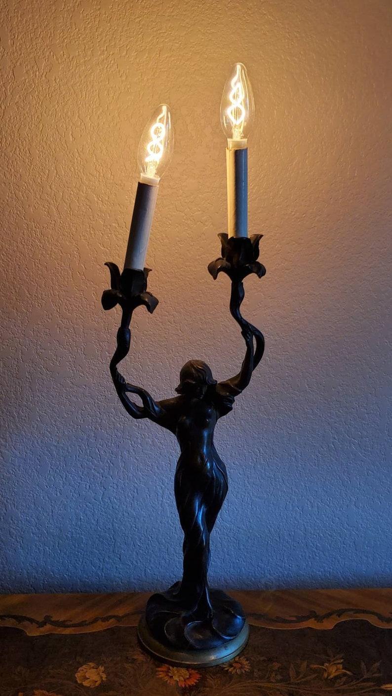 Signed Marcel Debut French Art Nouveau Bronze Sculptural Lamp For Sale 1