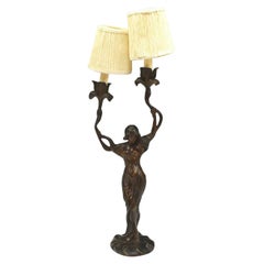 Signed Marcel Debut French Art Nouveau Bronze Sculptural Lamp