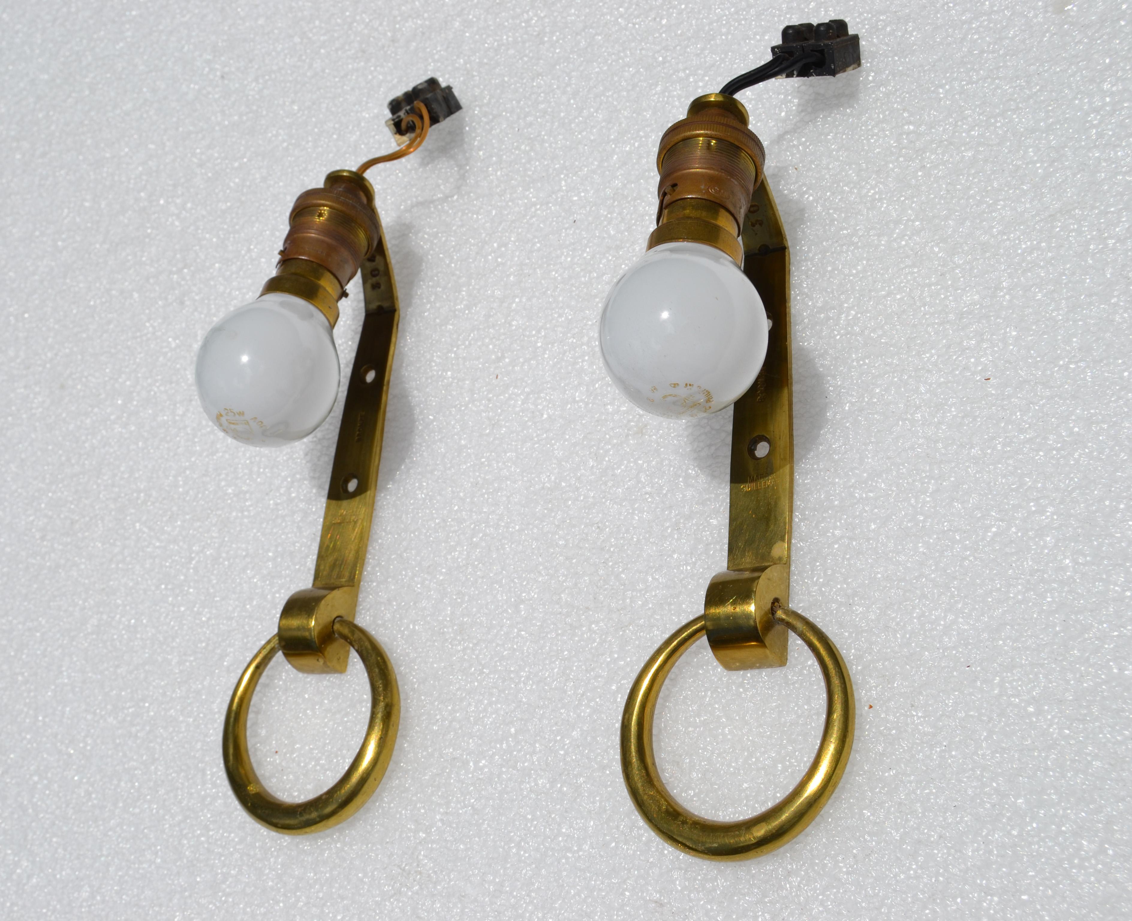 Signed Marcel Guillemard Pair of Bronze Sconces & Half Shades France Art Deco 2