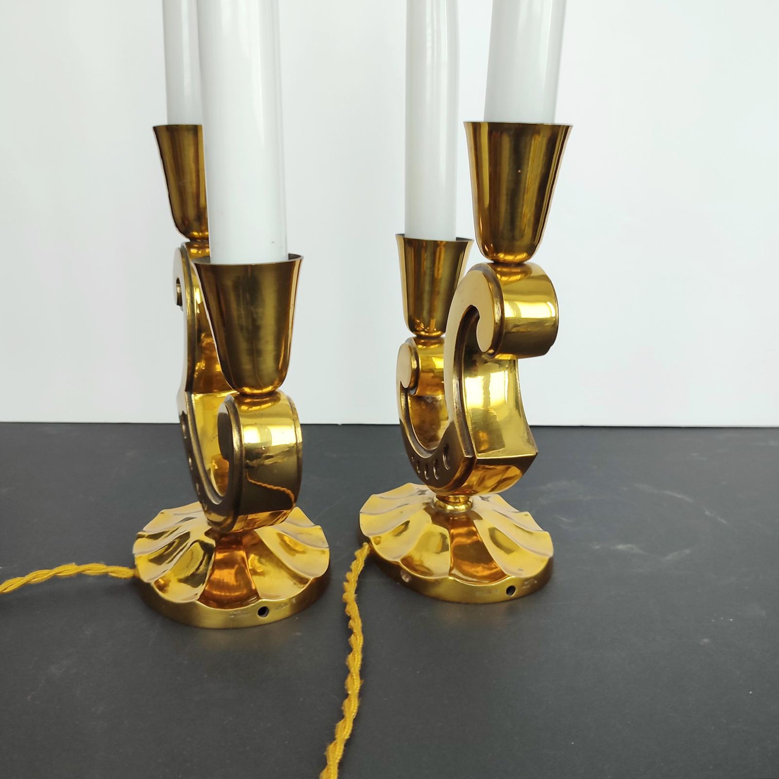 Signed Marcel Guillemard Pair of Bronze Table Lamps For Sale 4