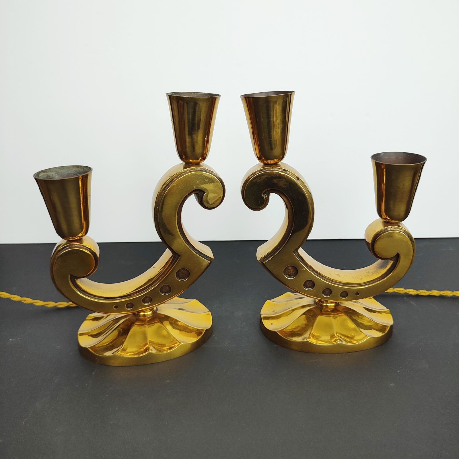 Signed Marcel Guillemard Pair of Bronze Table Lamps For Sale 7