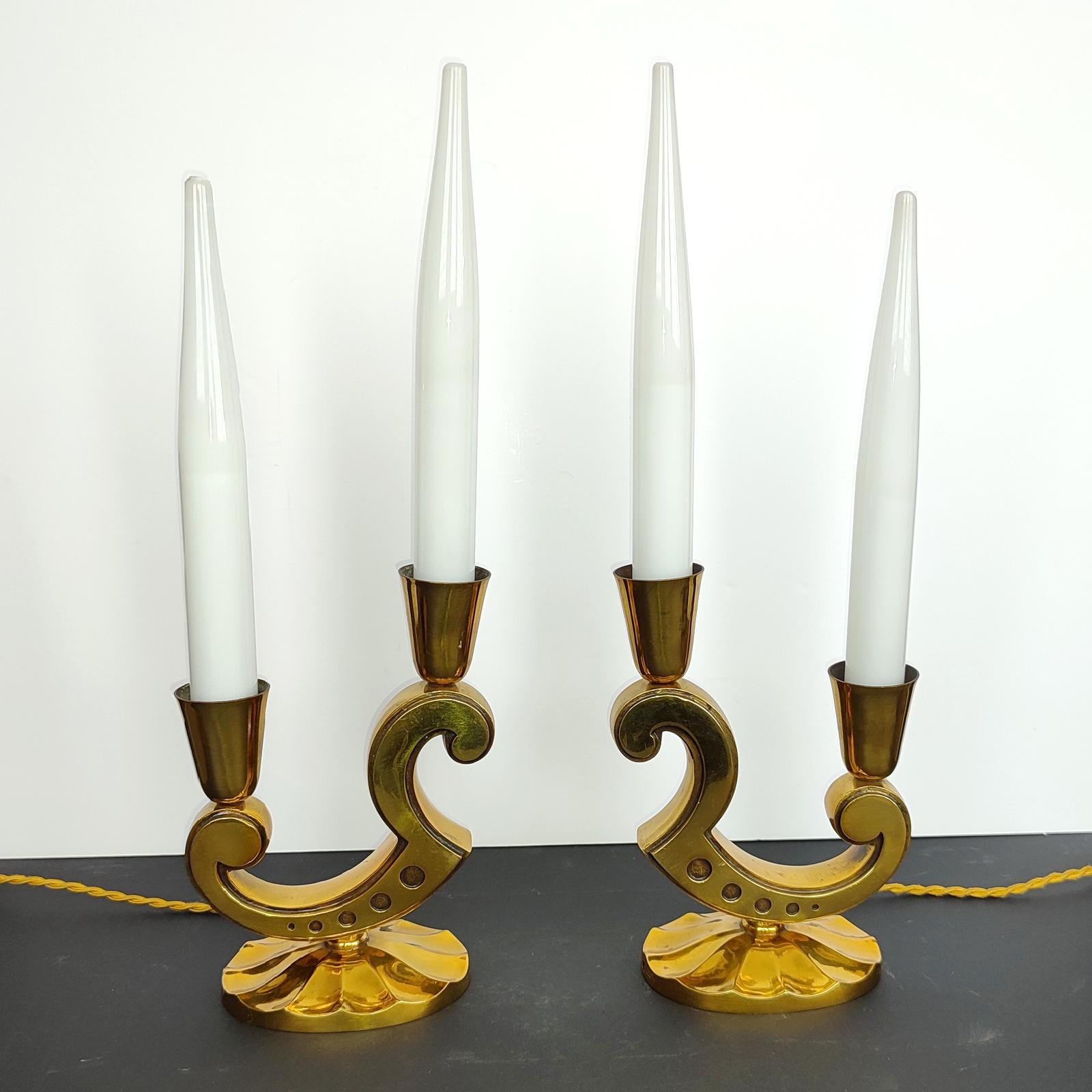 Art Deco Signed Marcel Guillemard Pair of Bronze Table Lamps For Sale