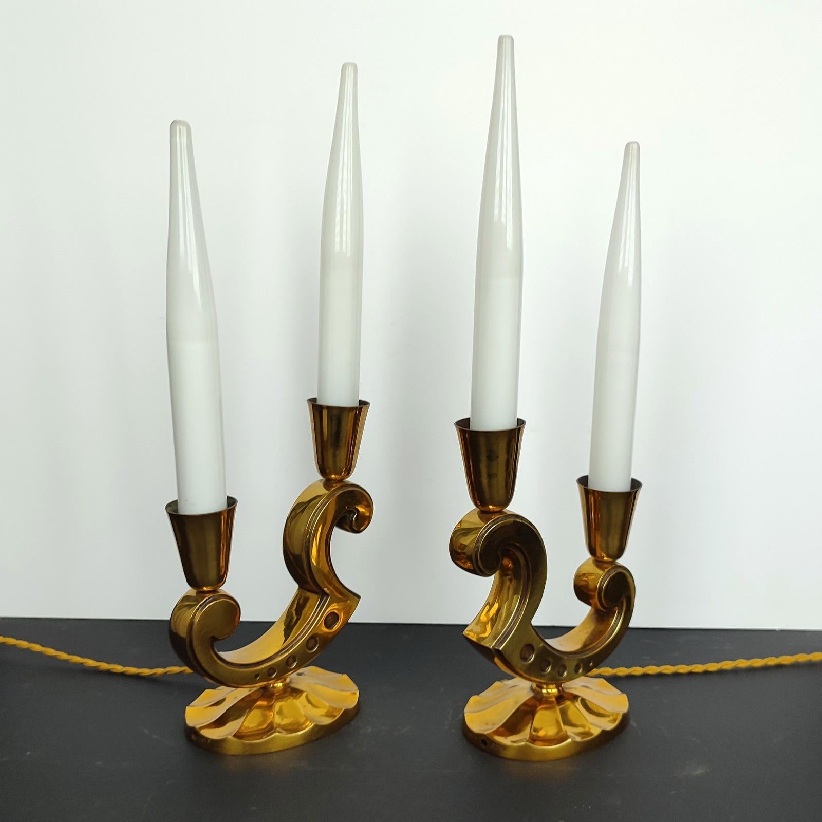 French Signed Marcel Guillemard Pair of Bronze Table Lamps For Sale