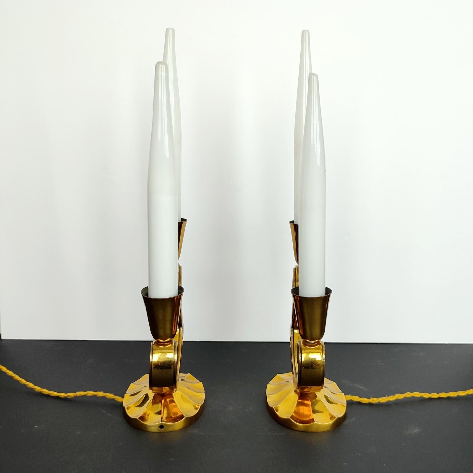 Signed Marcel Guillemard Pair of Bronze Table Lamps In Good Condition For Sale In Bochum, NRW