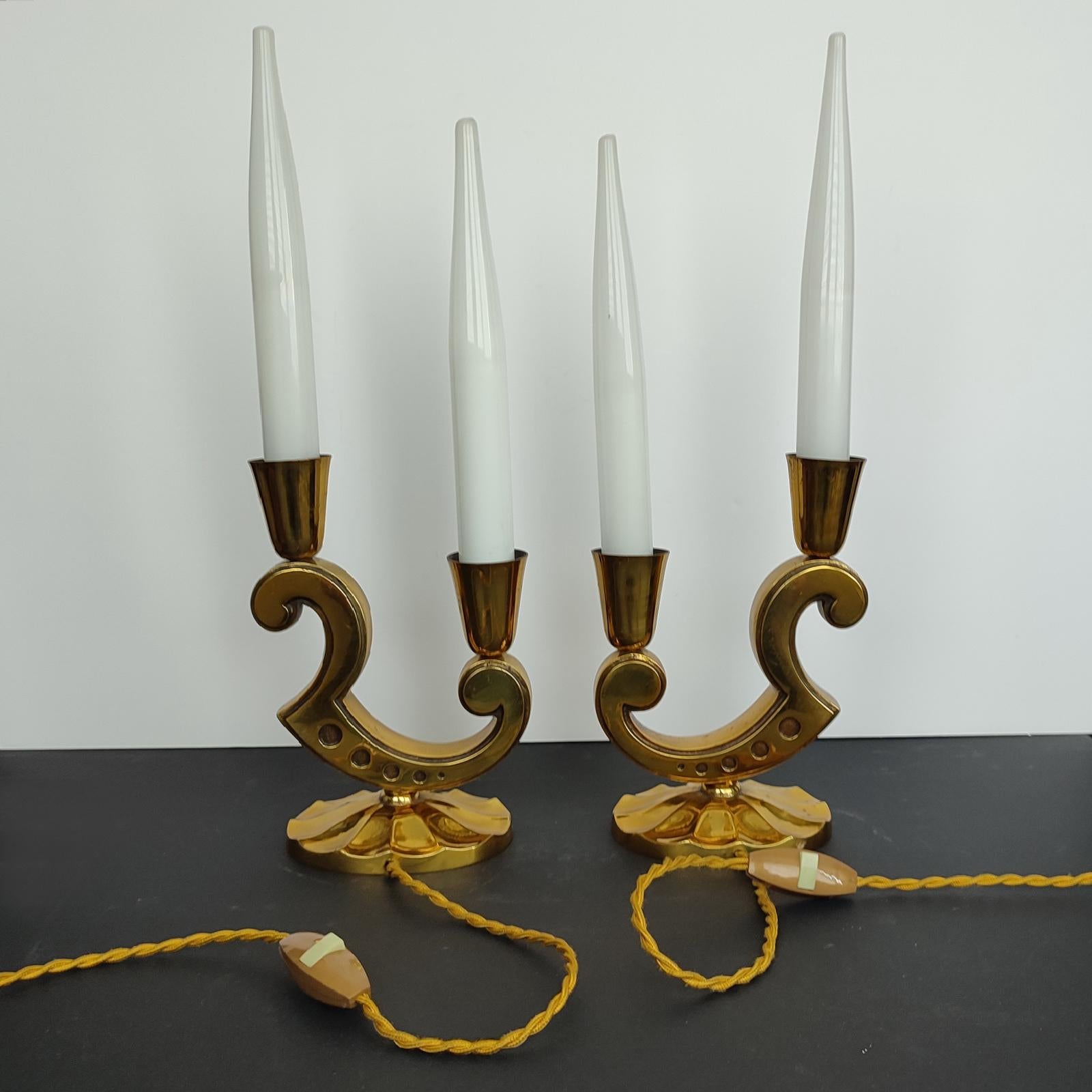 Signed Marcel Guillemard Pair of Bronze Table Lamps For Sale 1