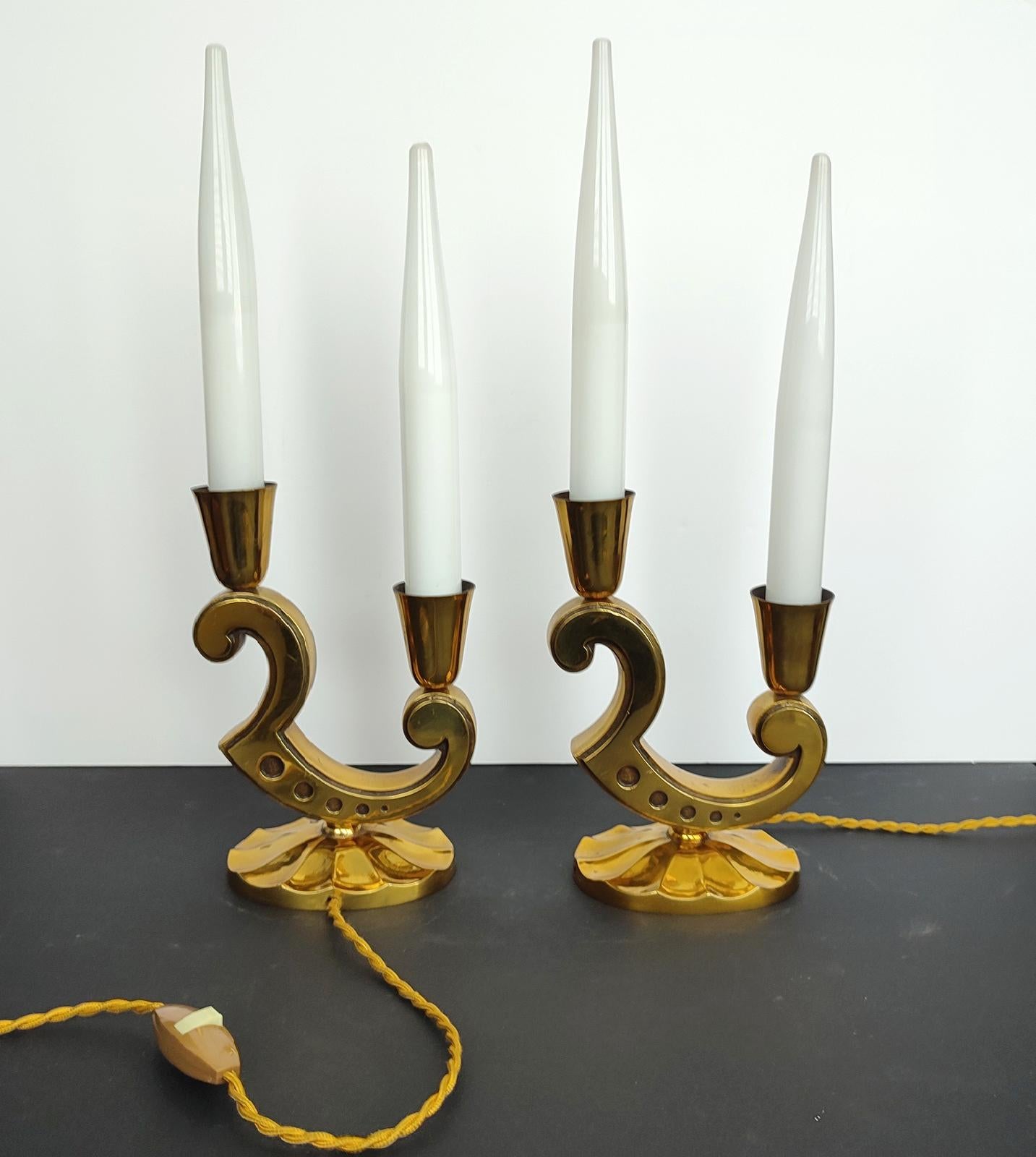 Signed Marcel Guillemard Pair of Bronze Table Lamps For Sale 2