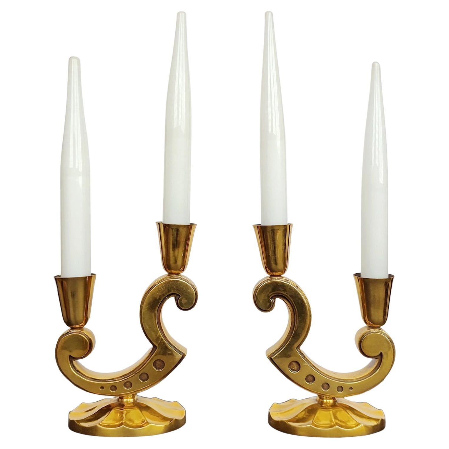 Signed Marcel Guillemard Pair of Bronze Table Lamps For Sale