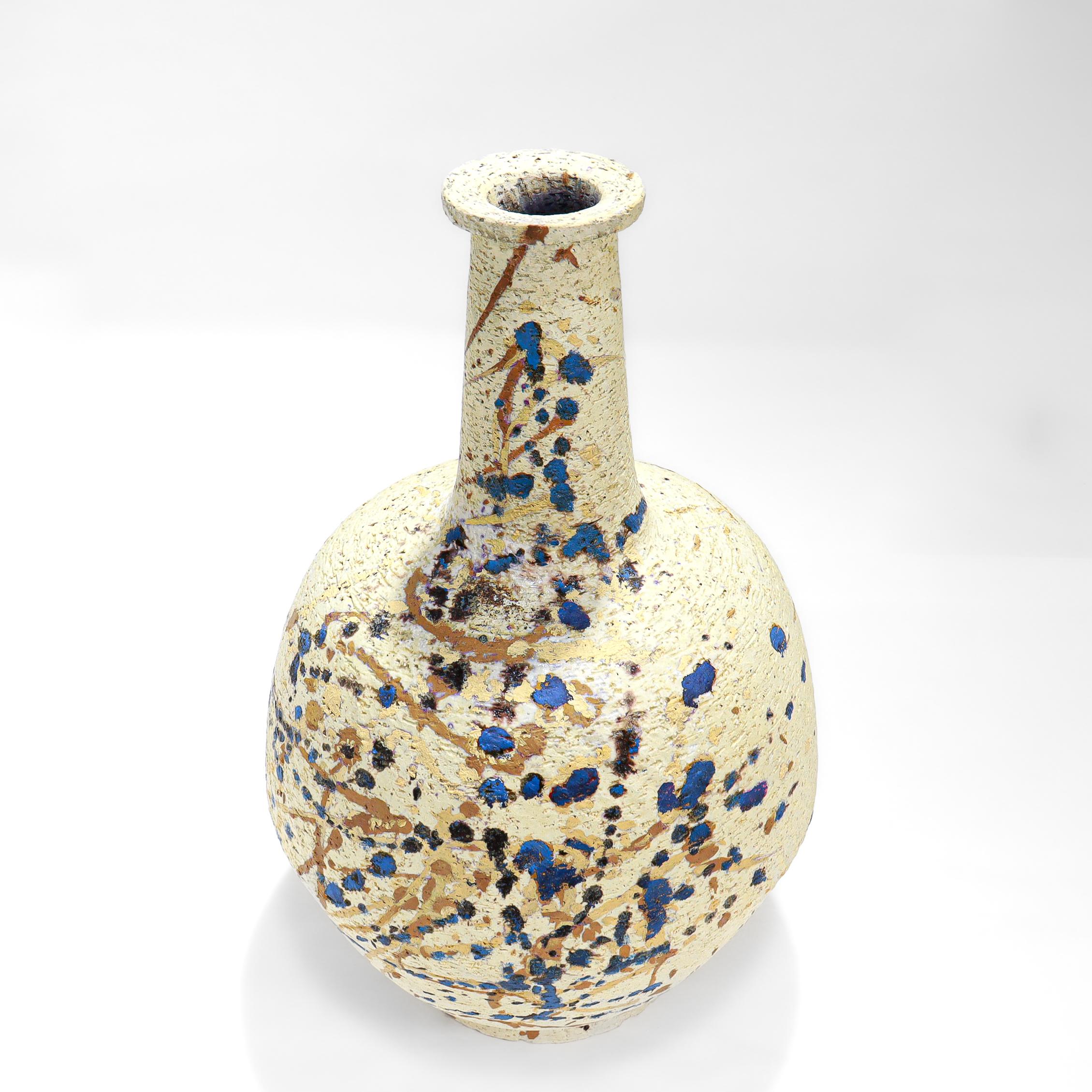 Signed Marcello Fantoni Glazed Earthenware Pottery Vase for Raymor, 1950s In Good Condition For Sale In Philadelphia, PA