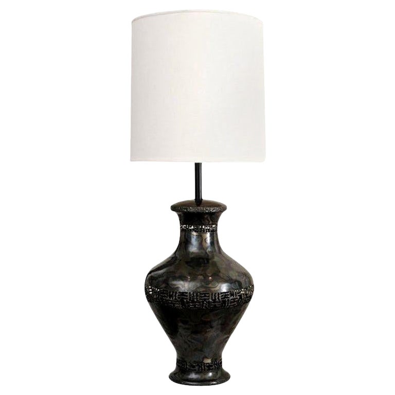 Signed Marcello Fantoni Torched Bronze Table Lamp Mid-Century Modern Italian