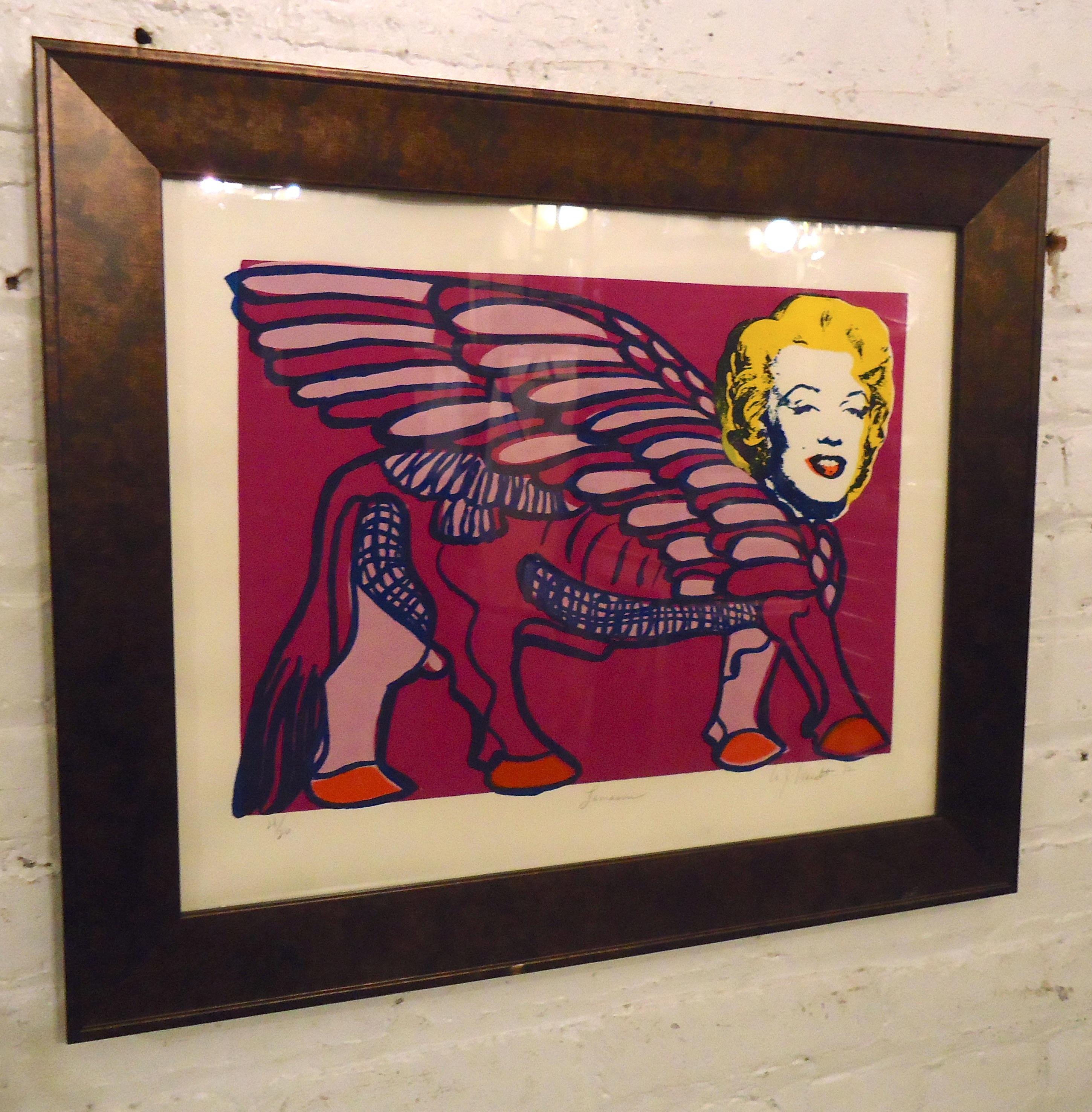 Marilyn Monroe face on a Lamassu body, in the style of Andy Warhol. William J. Wendt Jr. created this piece for his Marilyn Monroe series. Wendt is a Philadelphia artist. Piece is signed and numbers by the artist.
(Please confirm item location - NY