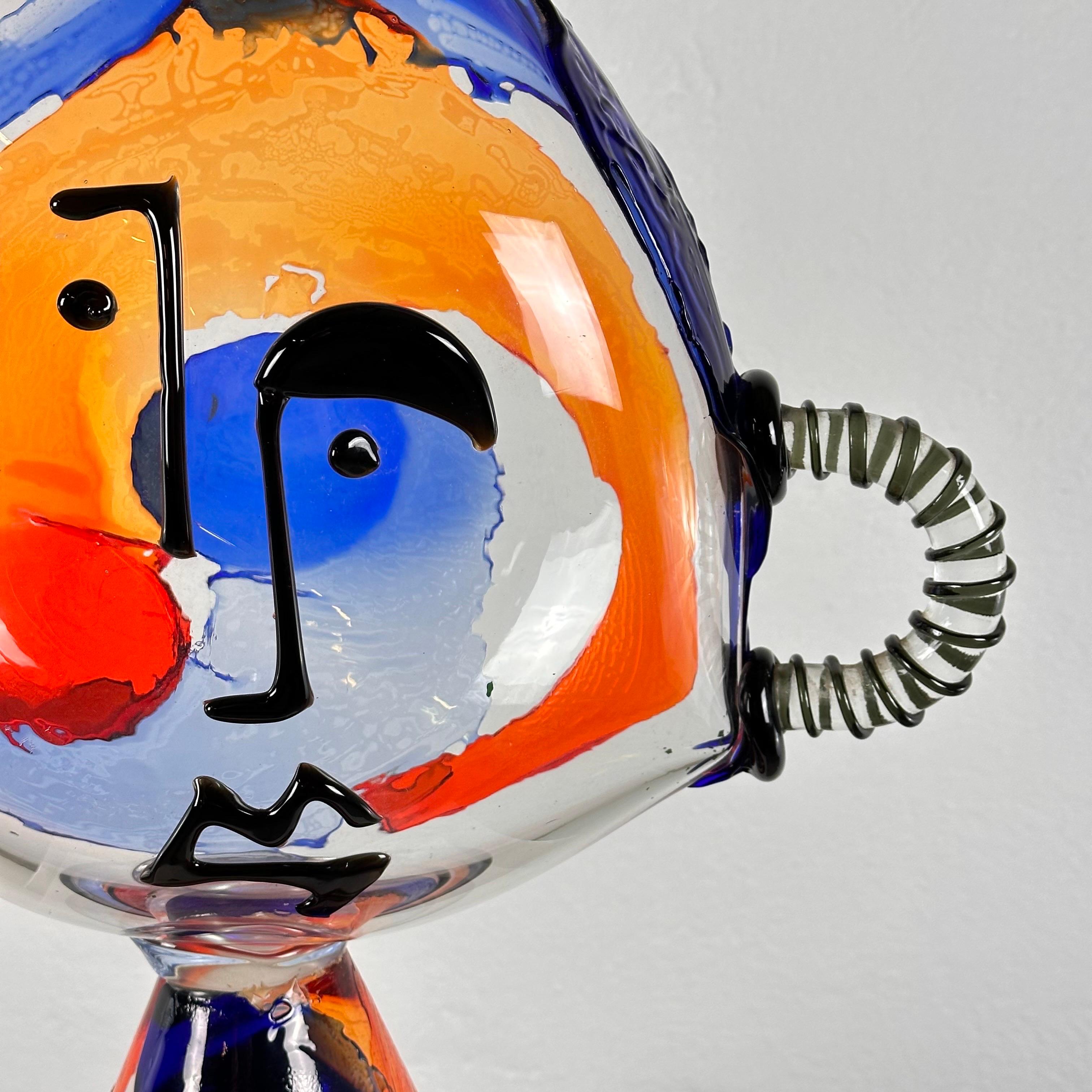 Signed Mario Badioli Picasso's Face Big Vase in Murano Glass, 1990s 4