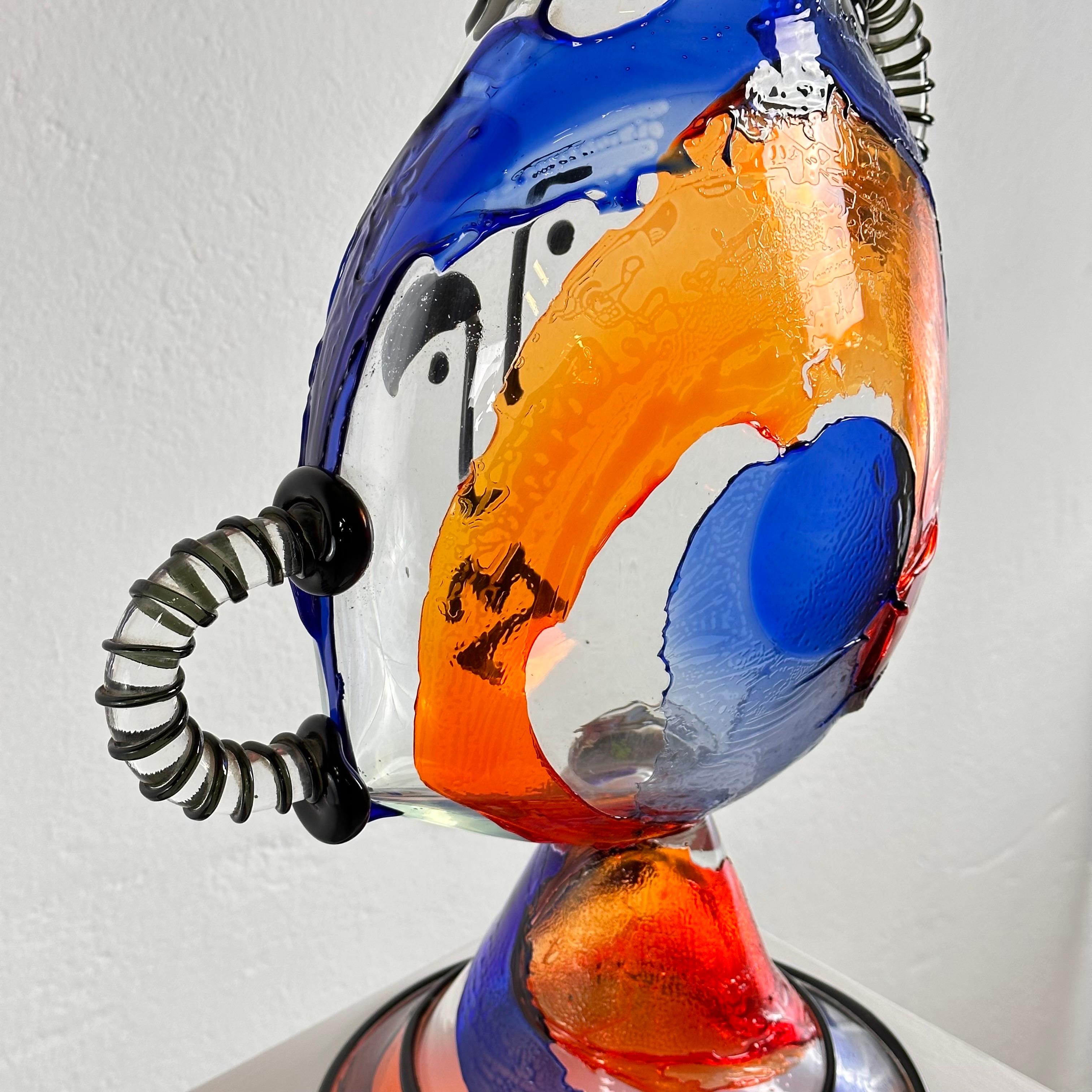 Signed Mario Badioli Picasso's Face Big Vase in Murano Glass, 1990s 9