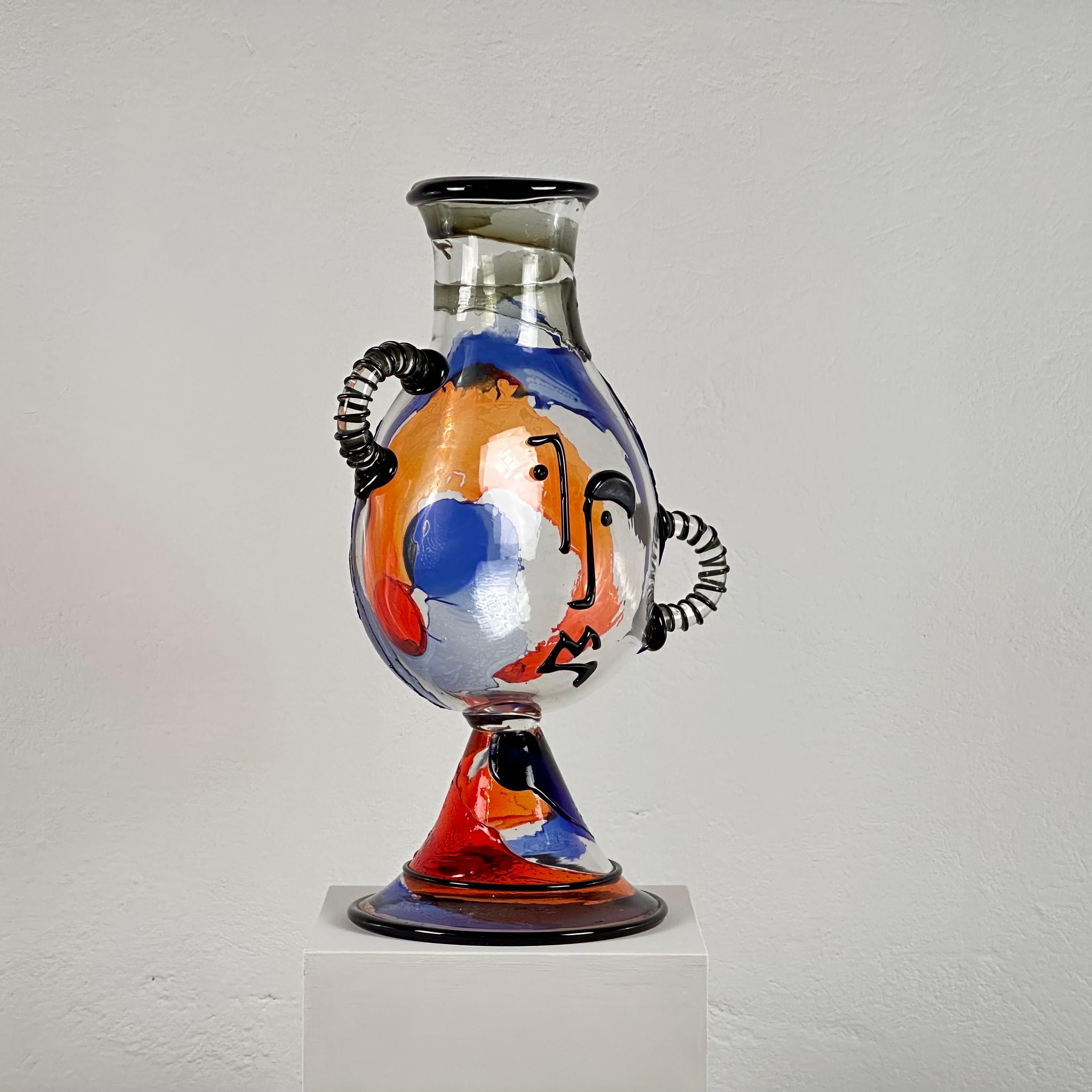 Post-Modern Signed Mario Badioli Picasso's Face Big Vase in Murano Glass, 1990s