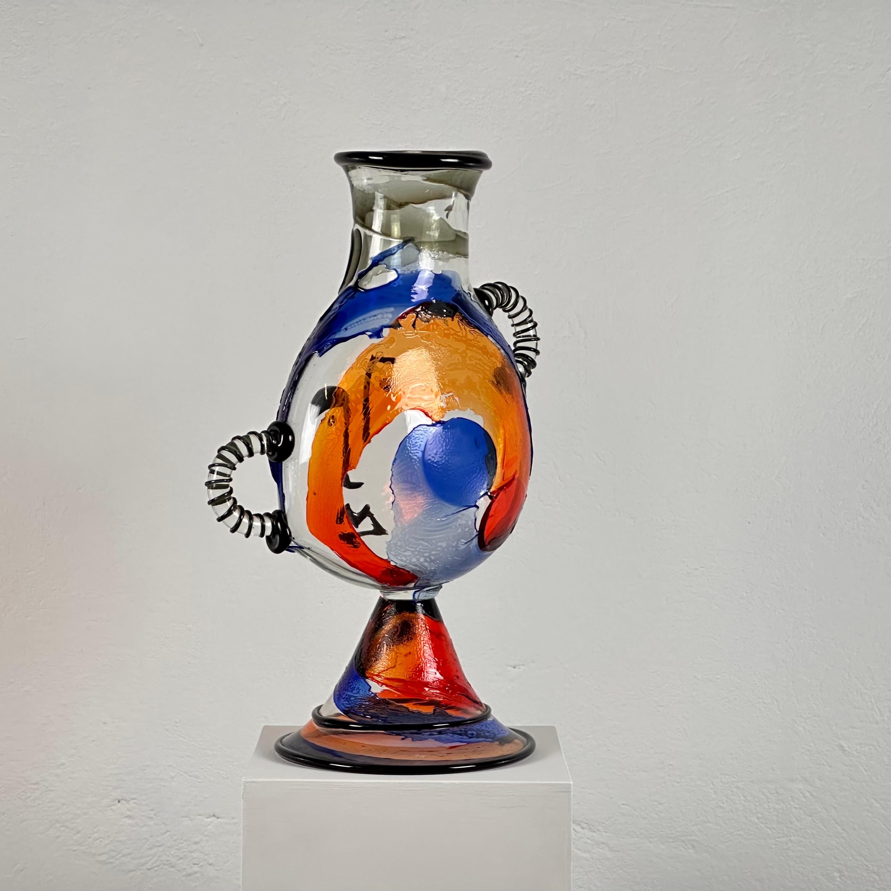 Late 20th Century Signed Mario Badioli Picasso's Face Big Vase in Murano Glass, 1990s