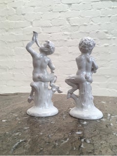 White Rustic Glazed Bandini Art Deco Fauns circa 1938 for Zaccagnini