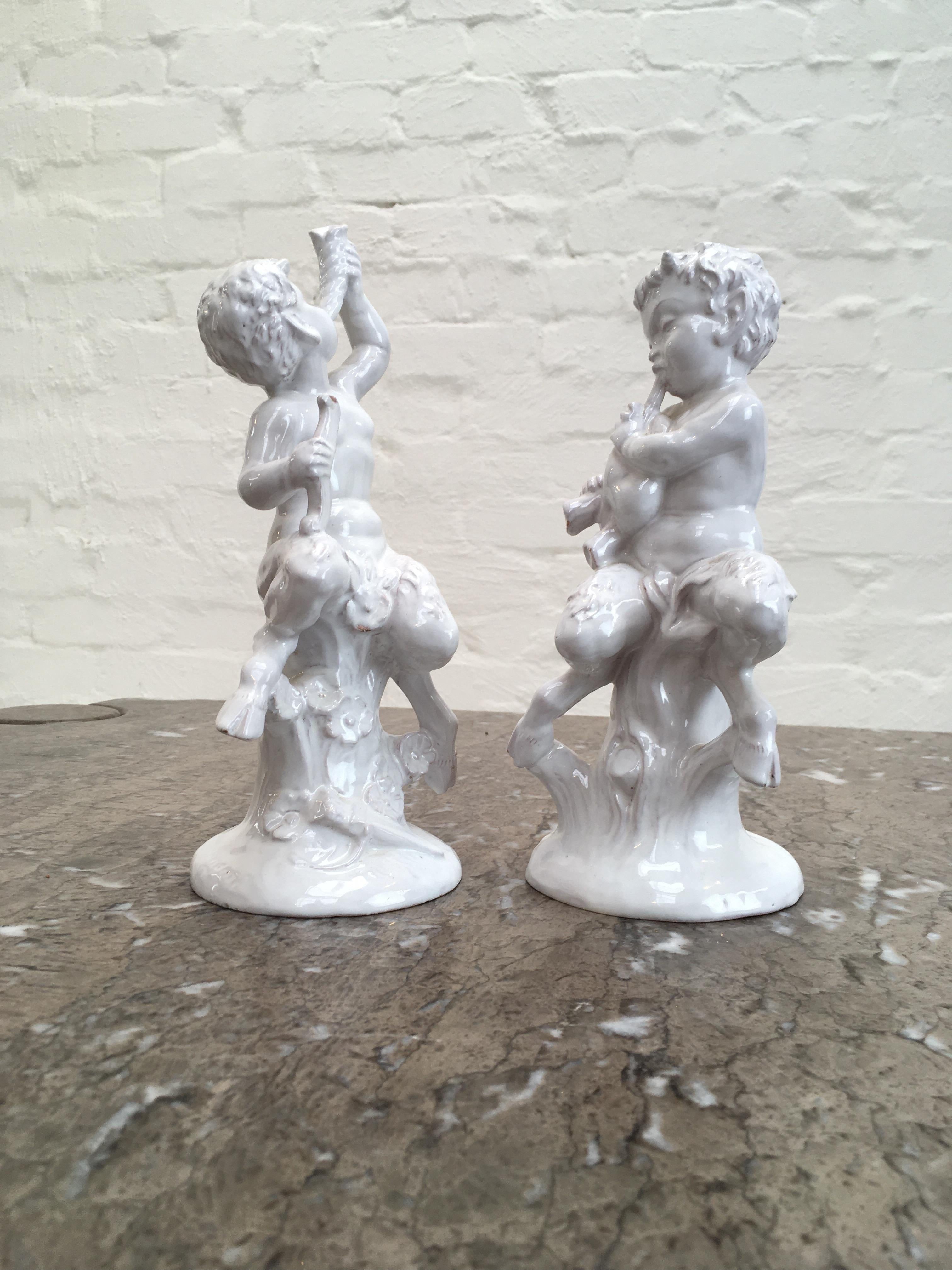 Italian White Rustic Glazed Bandini Art Deco Fauns circa 1938 for Zaccagnini For Sale