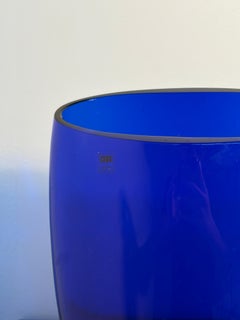 Signed Mario Cioni Cobalt Blue Art Glass Vase with a Rounded, Modern Shape