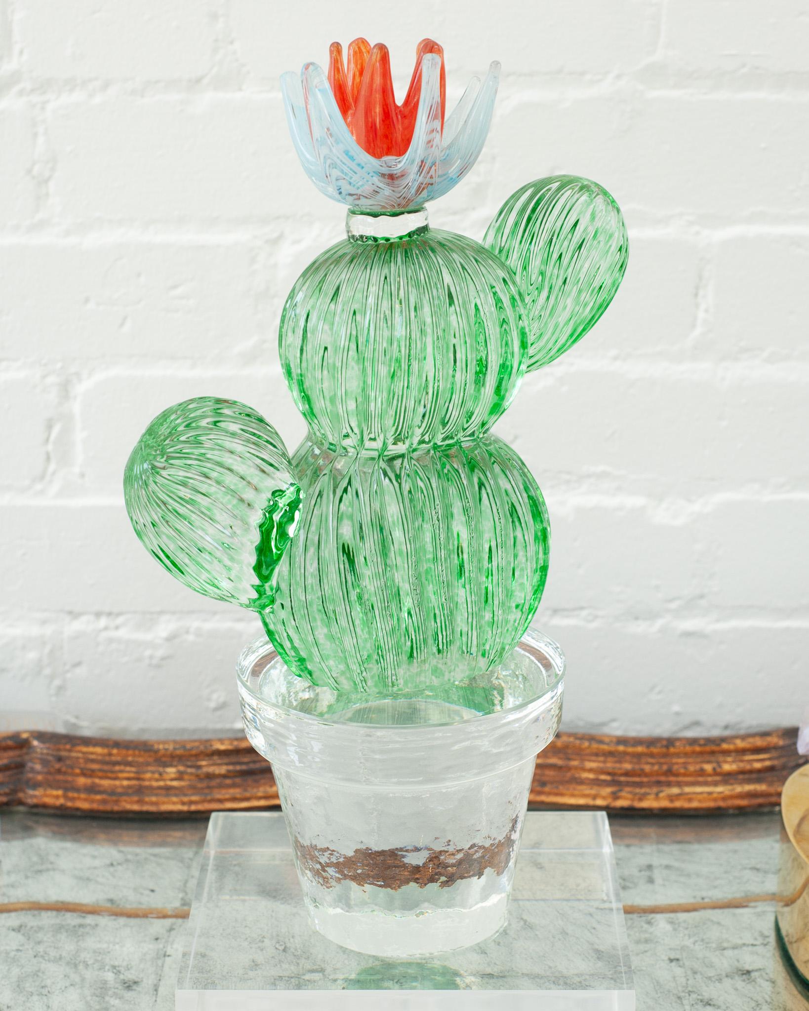 A stunning  vintage signed Marta Marzotto murano glass cactus circa 1990 just arrived at Maison Nurita. Entirely handblown in glass, this unusual and vibrant sculpture was made by the famed Italian fashion and jewelry designer. Signed and numbered
