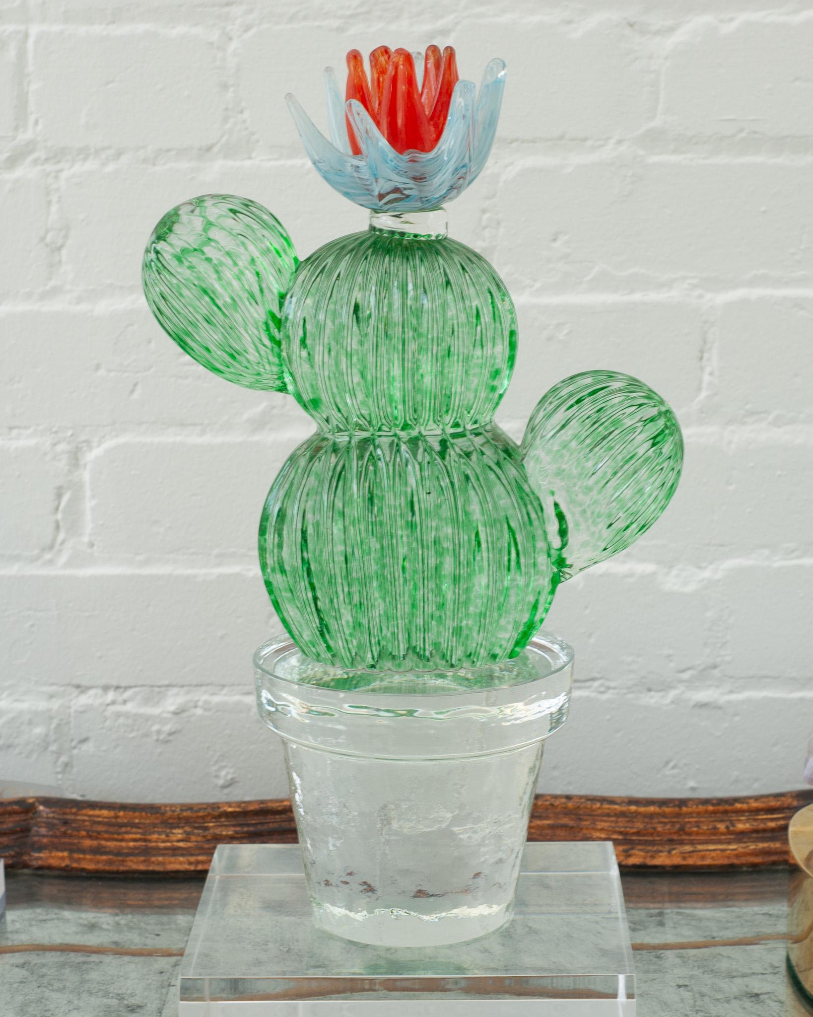 Italian Signed Marta Marzotto Hand Blown Murano Glass Cactus Sculpture For Sale