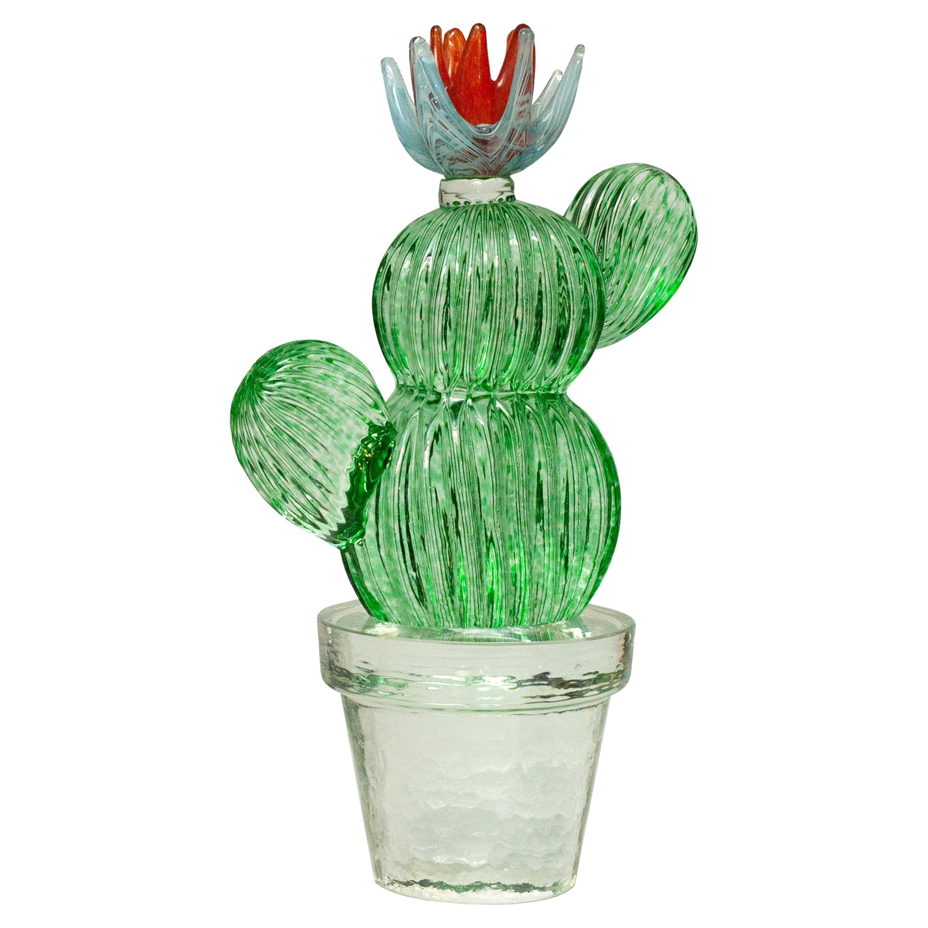 Signed Marta Marzotto Hand Blown Murano Glass Cactus Sculpture For Sale