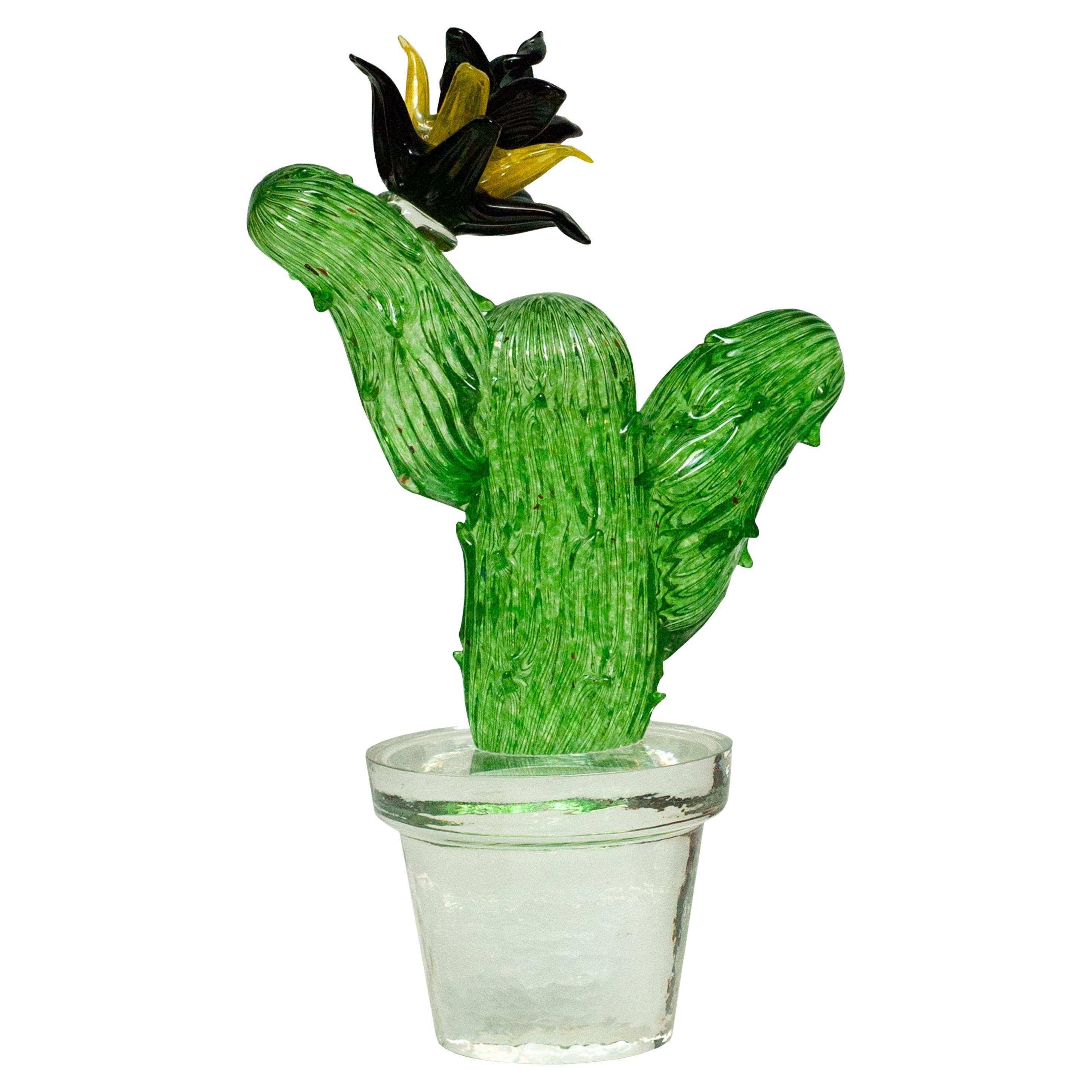 Marta Marzotto mundgeblasenes Murano-Glas Kaktus-Skulptur unterzeichnet