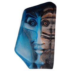 Sculpture en verre signée Mats Jonasson #8161 'Zador' Masqot Face Sculpture
