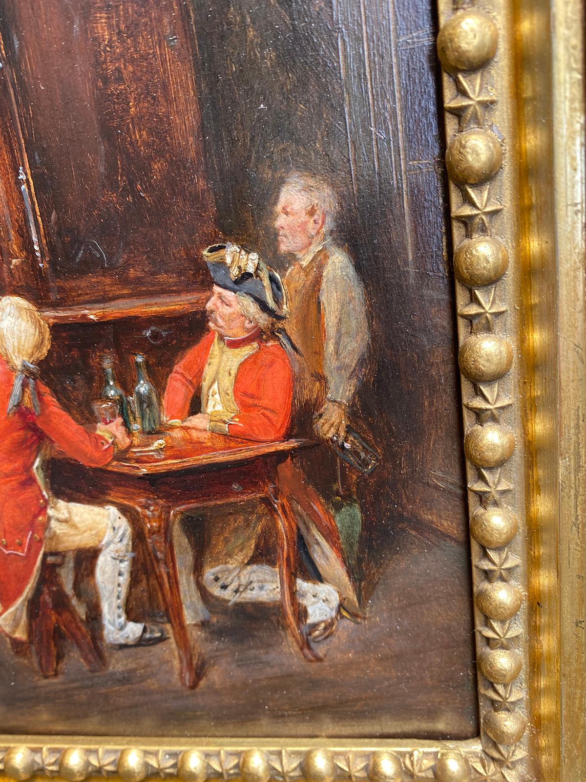 Signed Maurice Blum Oil Painting on Wood Panel of Red Coats Men in Discussion For Sale 6