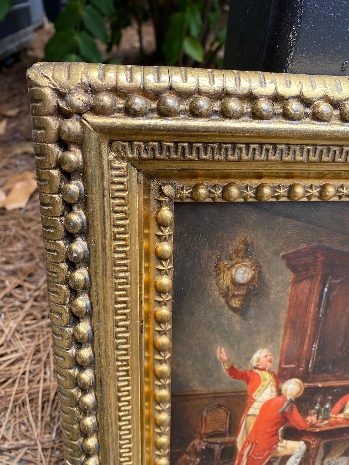 Signed Maurice Blum Oil Painting on Wood Panel of Red Coats Men in Discussion For Sale 3