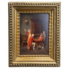 Signed Maurice Blum Oil Painting on Wood Panel of Red Coats Men in Discussion