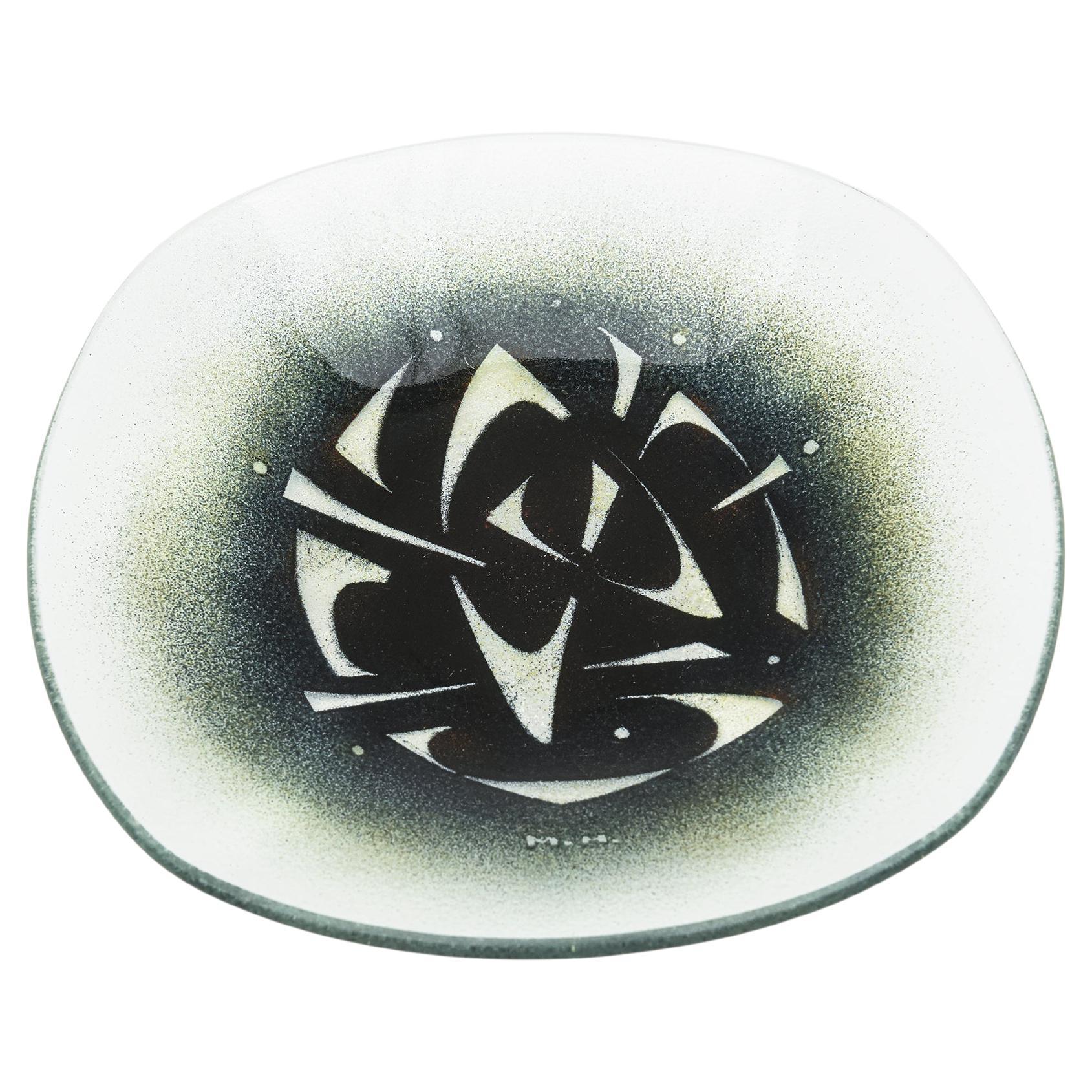 Signed Maurice Heaton Abstract Glass Bowl or Plate Barware For Sale