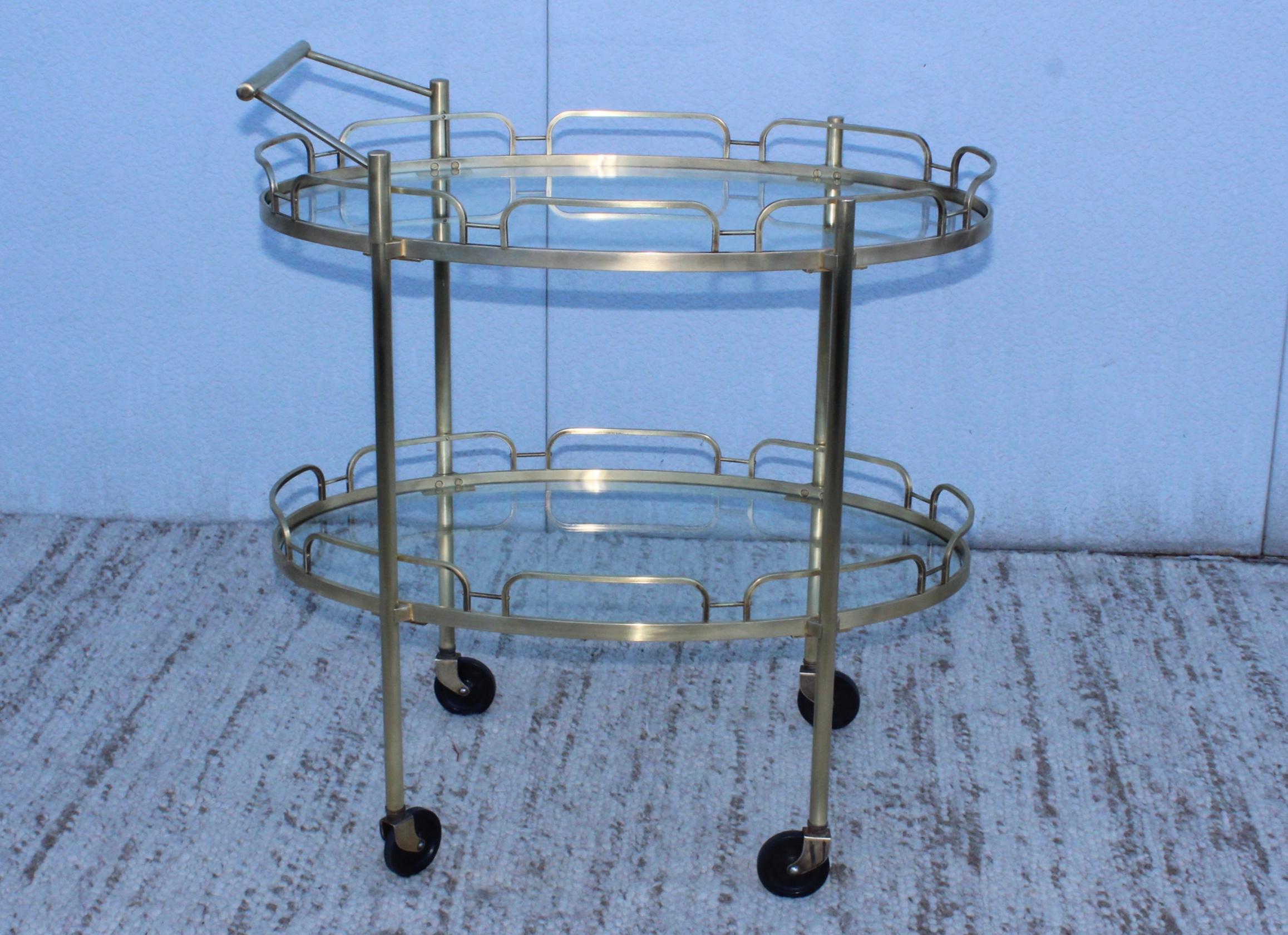 Mid-Century Modern Signed Maxwell-Phillips Patinated Brass Bar Cart