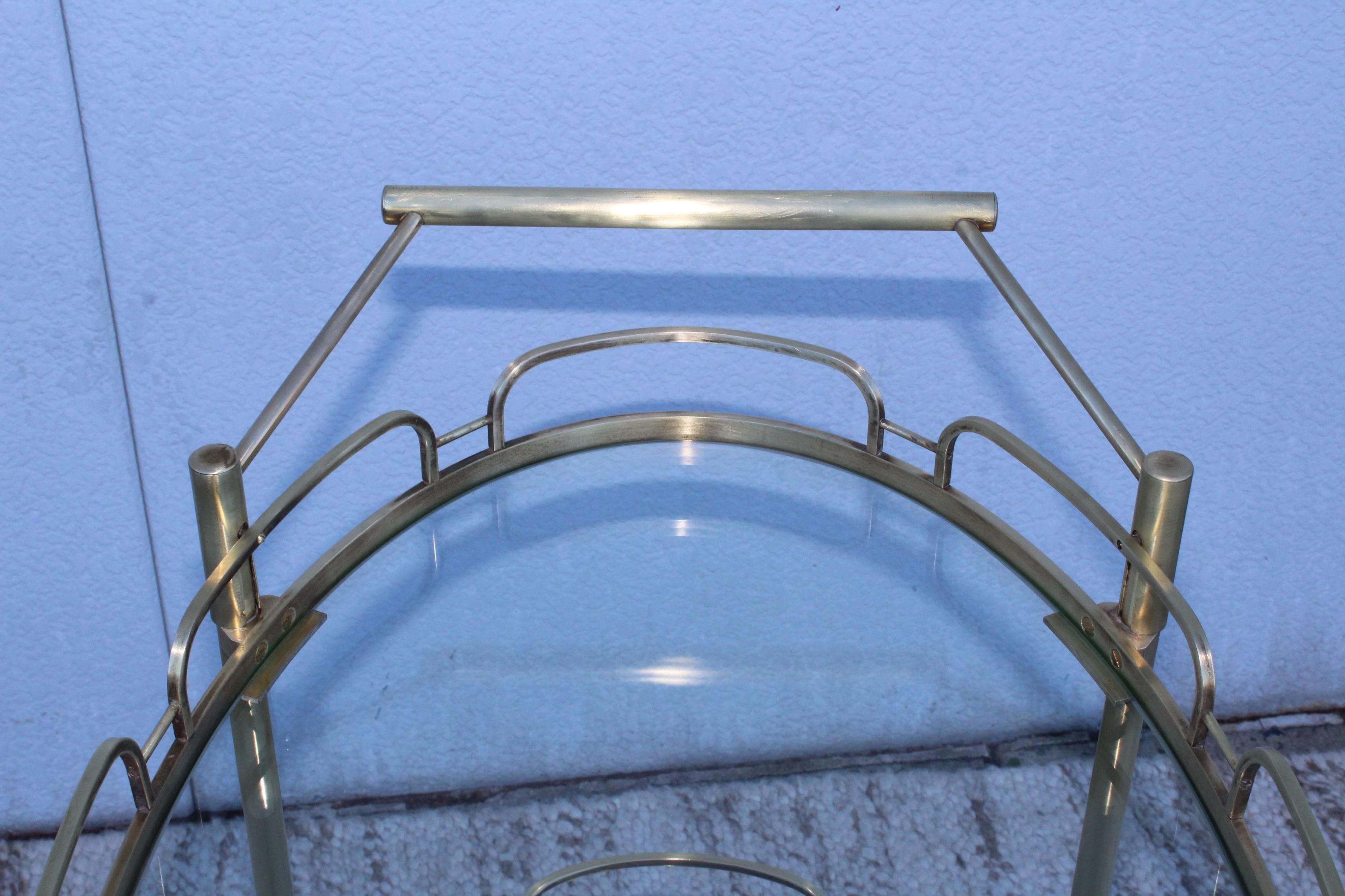 20th Century Signed Maxwell-Phillips Patinated Brass Bar Cart