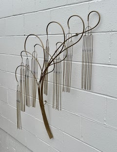 Signed MCM Curtis Jeré Brass Bead Willow Tree Wall Sculpture - circa 1984