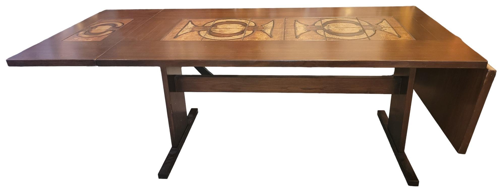 Mid-Century Modern Signed Mcm Mahogany & Tile Dining Table by Gangso Mobler For Sale