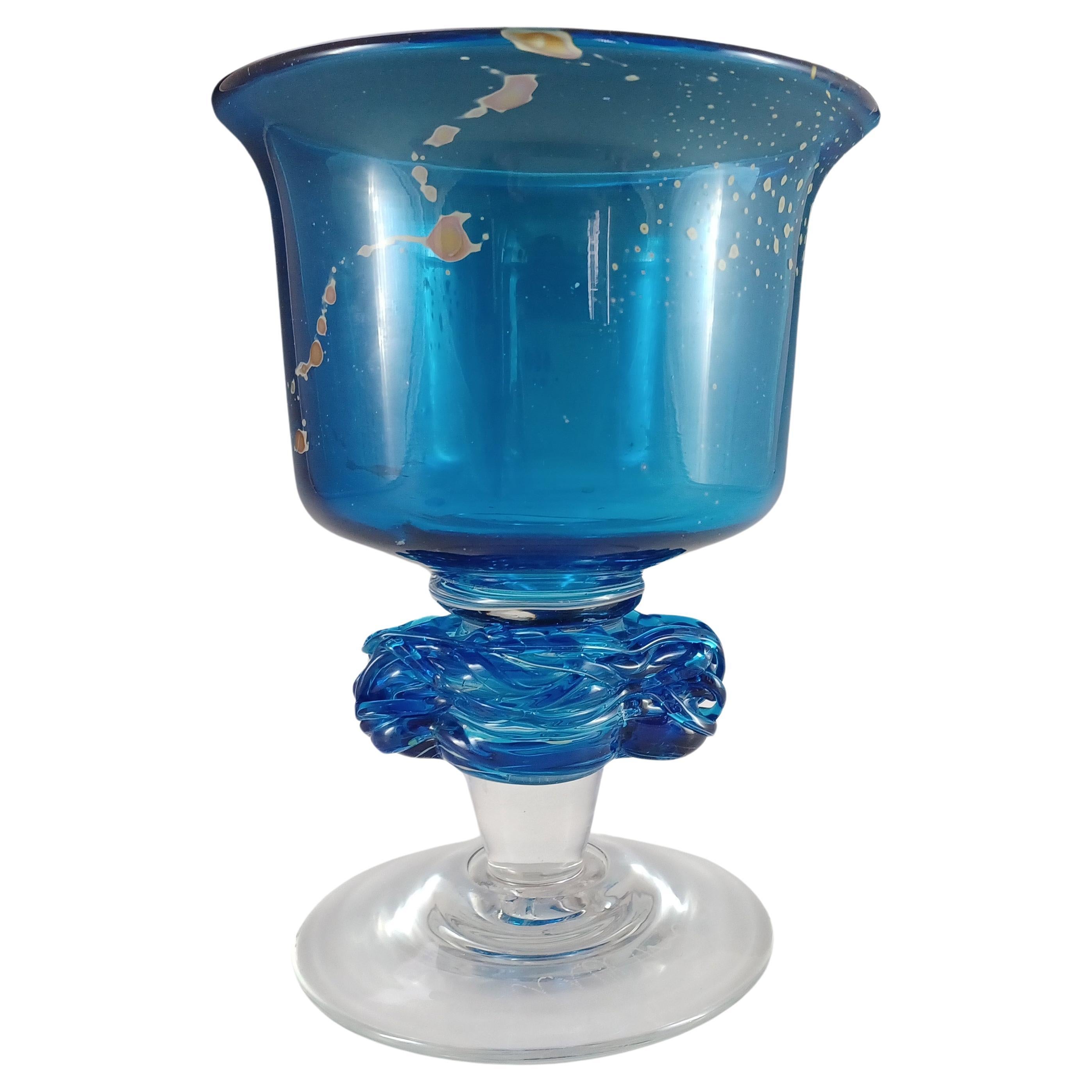 Cáliz / Copa Jarrón de cristal maltés "Verano Azul" de Mdina FIRMADO