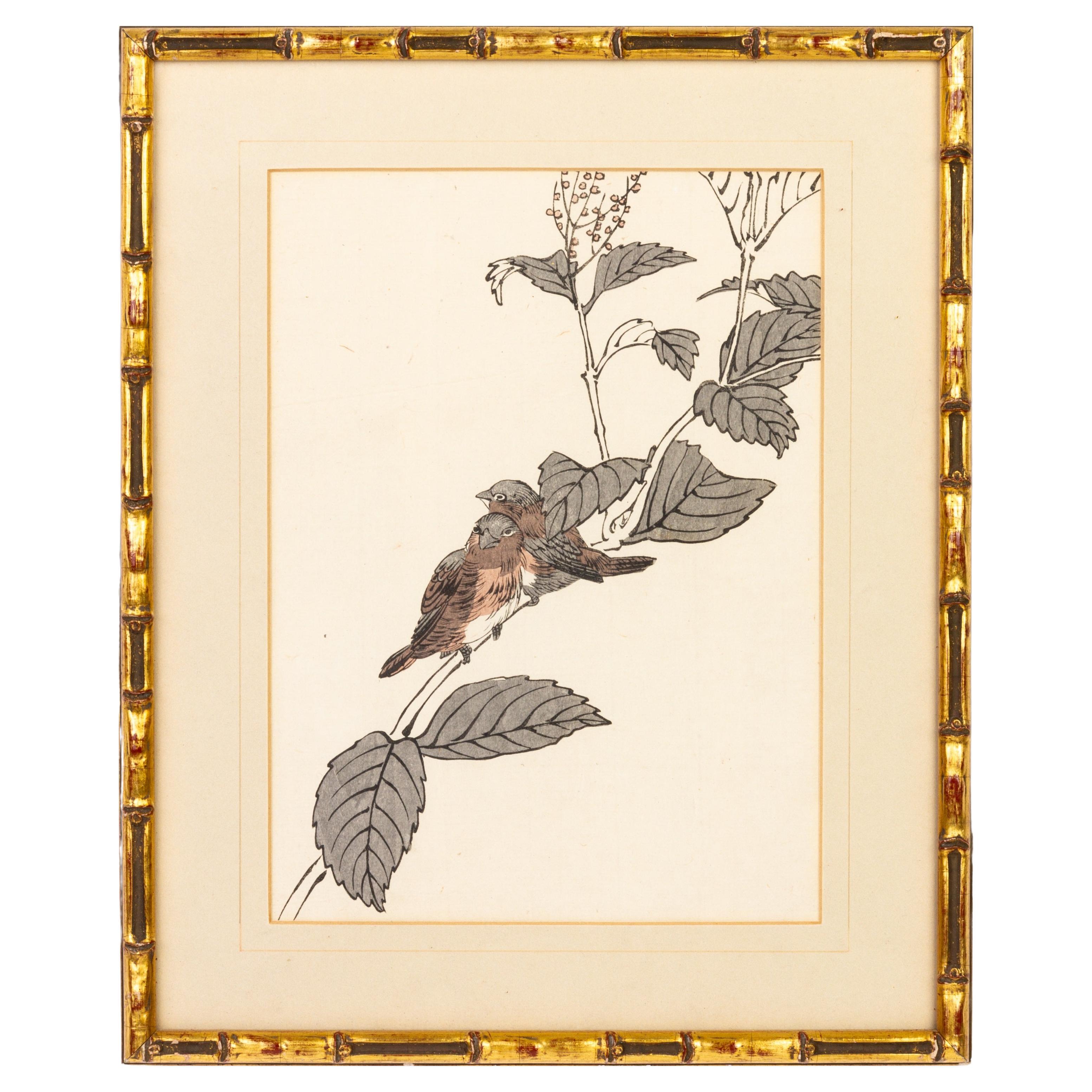 Signed Meiji Japanese Woodblock Print Birds