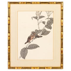 Antique Signed Meiji Japanese Woodblock Print Birds