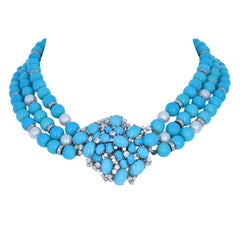 Signed Meister Swiss 18k Gold 9.60ctw Diamond Turquoise Pearl Suite