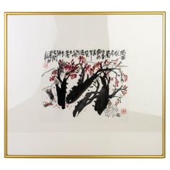 Signed MengQi Wang (b. 1947) "Date Orchard" 1987 Chinese Ink & Colour on Paper 
