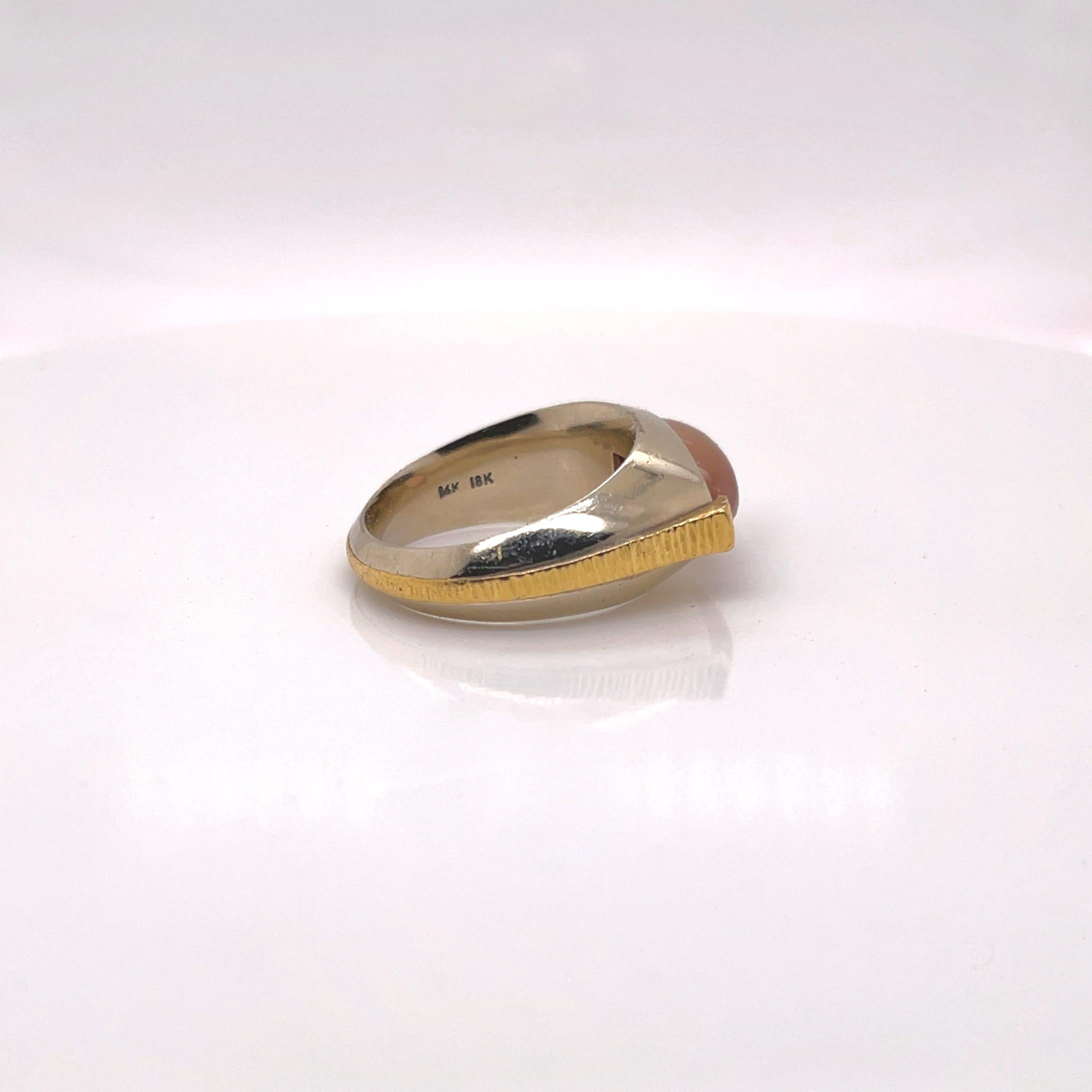 Modernist Signed Mettal Studios / Stefani & Co. Mixed Metals Gold & Pink Sapphire Ring For Sale
