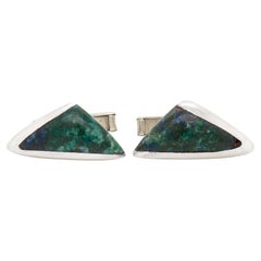 Signed Mexican Space Age Azurmalachite H. Arriaca Sterling Silver Cufflinks