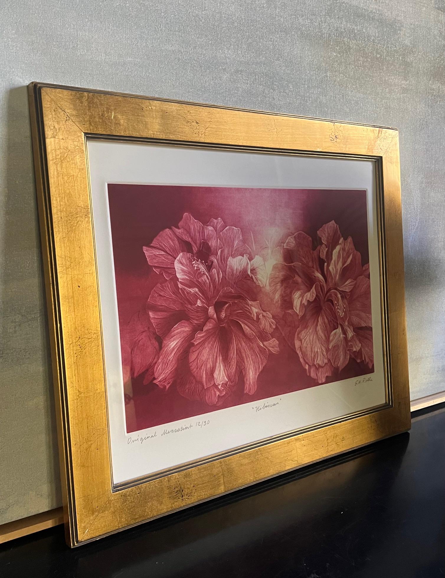 Modern Signed Mezzoting by G.H. Rothe, Titled Hibiscus For Sale
