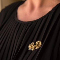 Signed Miault French Art Nouveau 18 Karat Yellow Gold Brooch